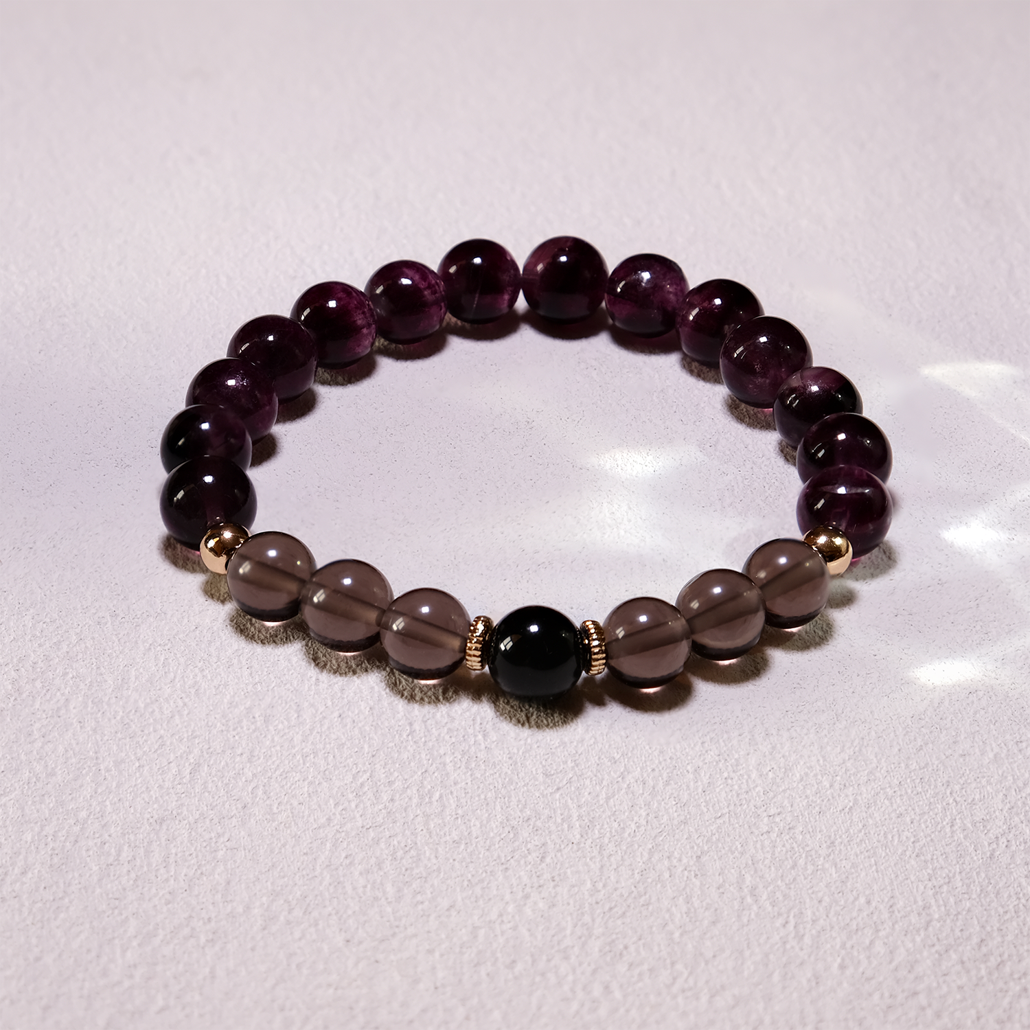 Celestial Harmony Bracelet with Silver Obsidian, Smoky Quartz & Amethyst