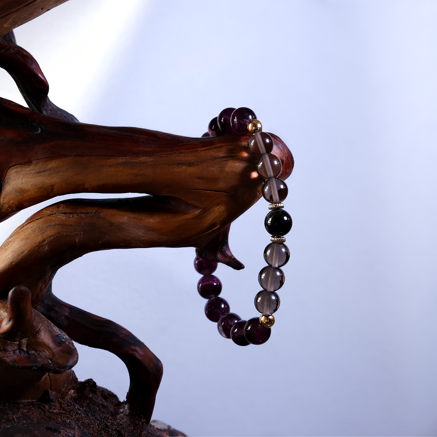 Celestial Harmony Bracelet with Silver Obsidian, Smoky Quartz & Amethyst